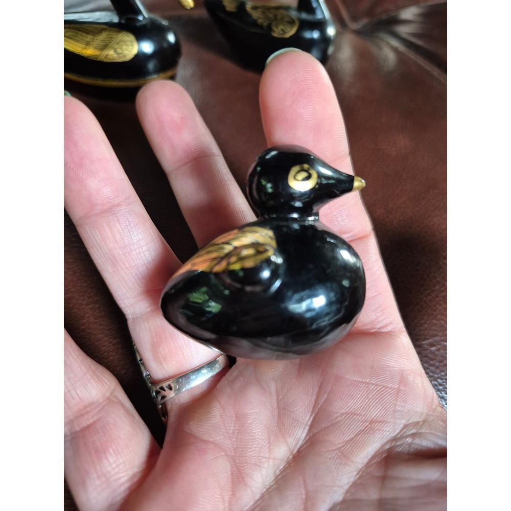 Vintage Hand Carved Wood‎ Duck Family Set 3 Black Lacquer Trinket Box Birds gift - Picture 7 of 8